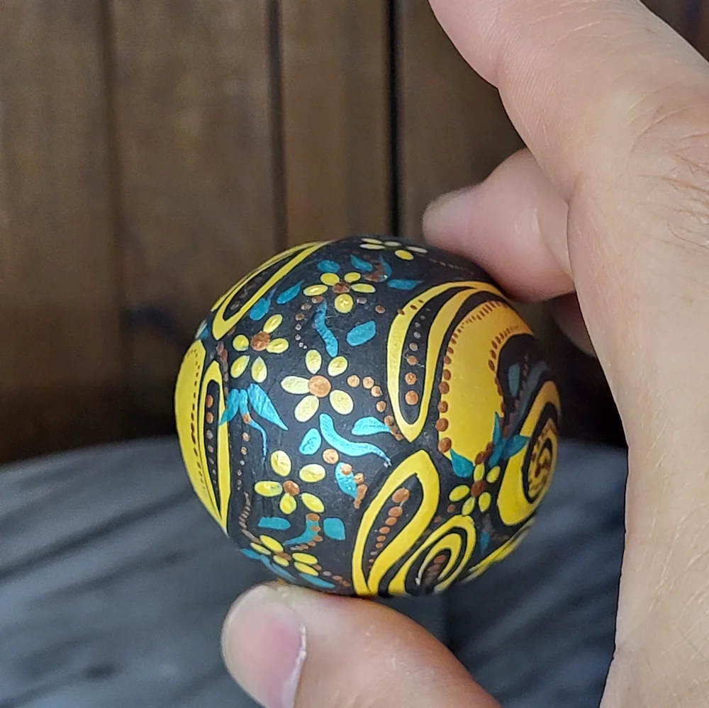 Handcrafted Yellow and Blue Decorative Egg - Picture 3 of 10